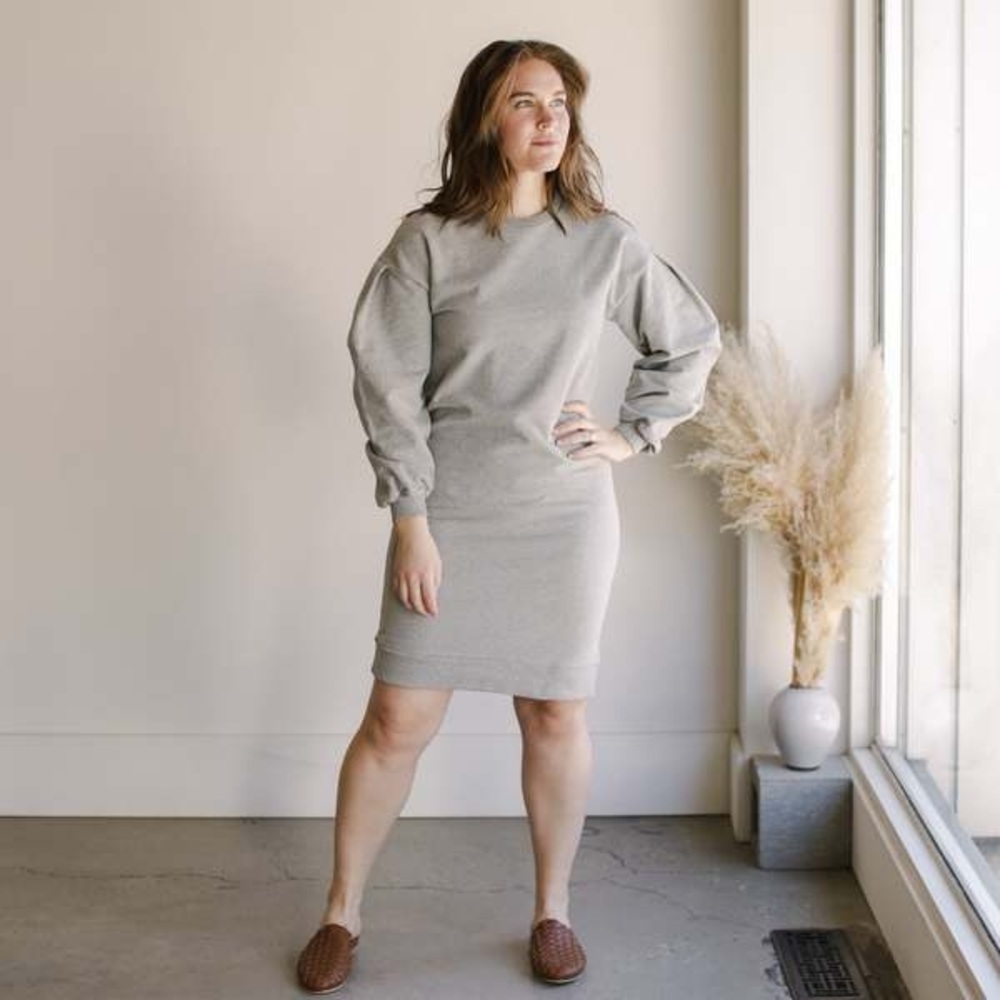 The Simple Folk Gray Sweatshirt Sheath Dress with Long Sleeves, Crew Neck Sz Med